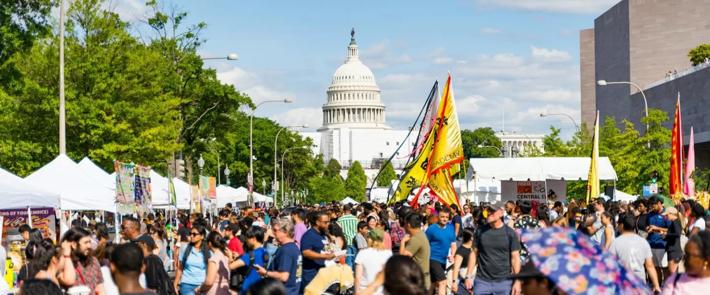 Crowds gather for a festival on Pennsylvania Avenue in DC.